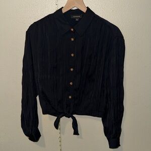 Calligraphie Black Button Front Tie Waist Blouse Size M